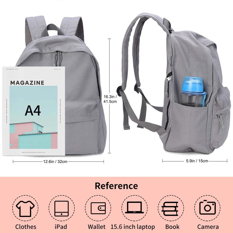 Zicac Diy Canvas Backpack Daypack Satchel Backpack (Grey, with Side Pocket) - Image 5